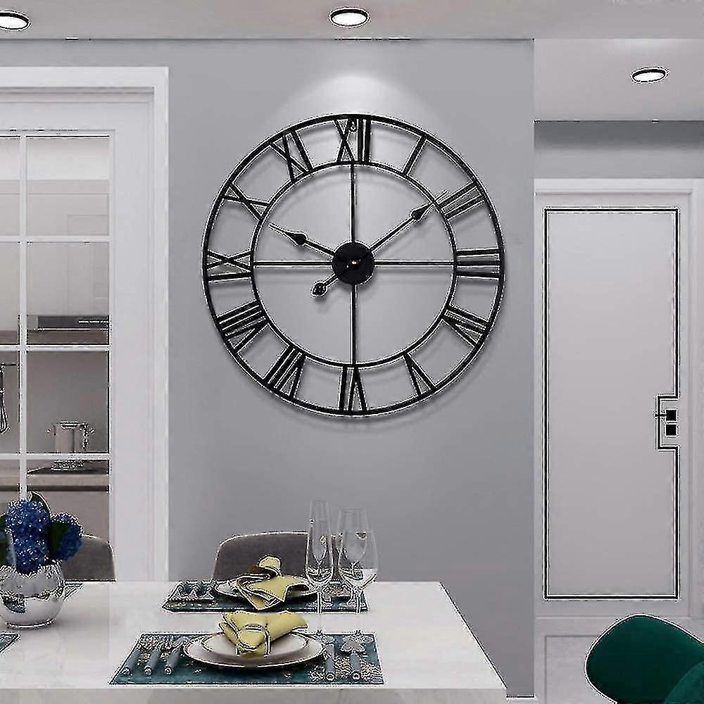 Large Round Metal Wall Clock with Quiet Movement, Battery Operated