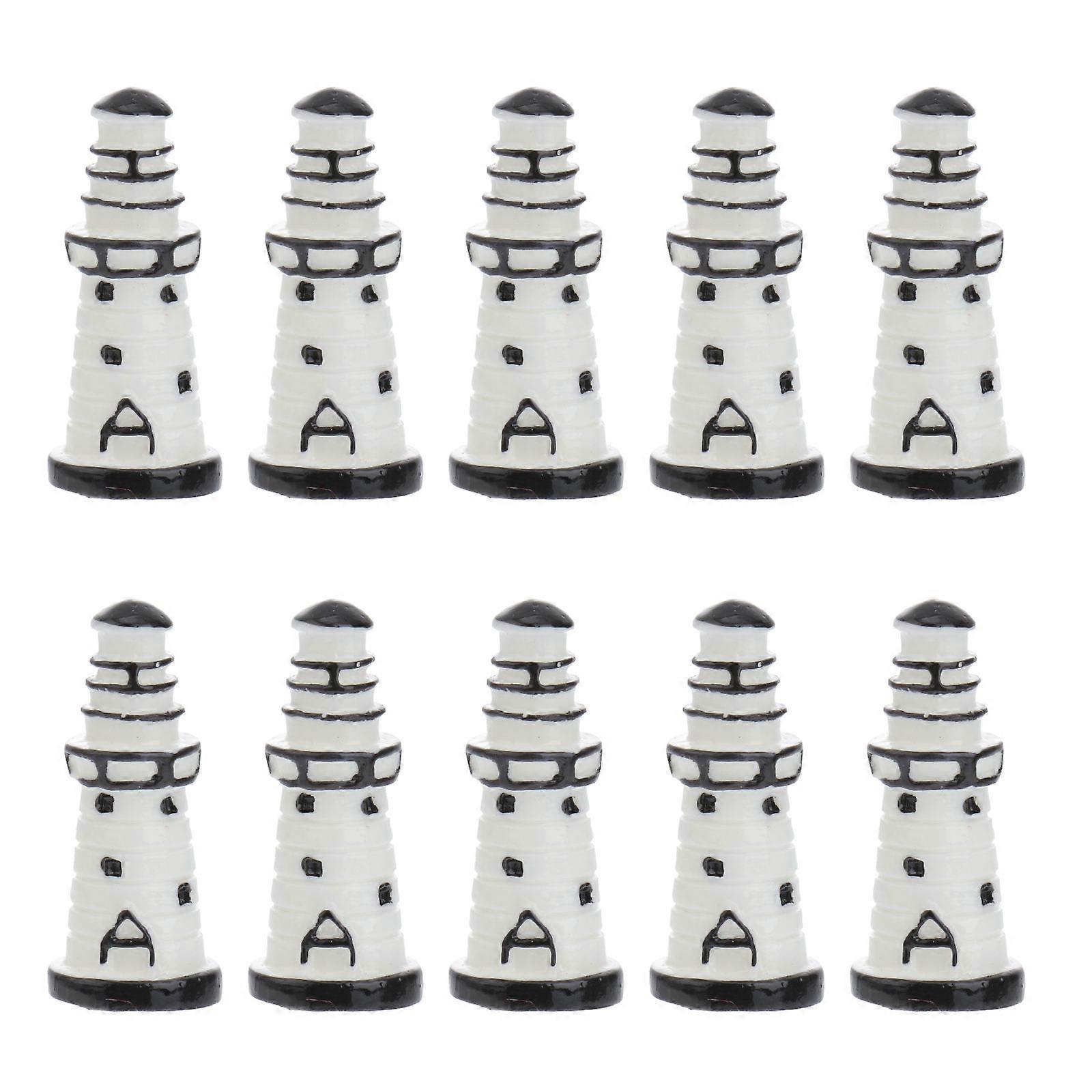 Miniature Lighthouse Decor Set 10pcs Assorted Colors Micro Landscape Bottle Garden DIY Desktop Adornments White Lighthouse Models