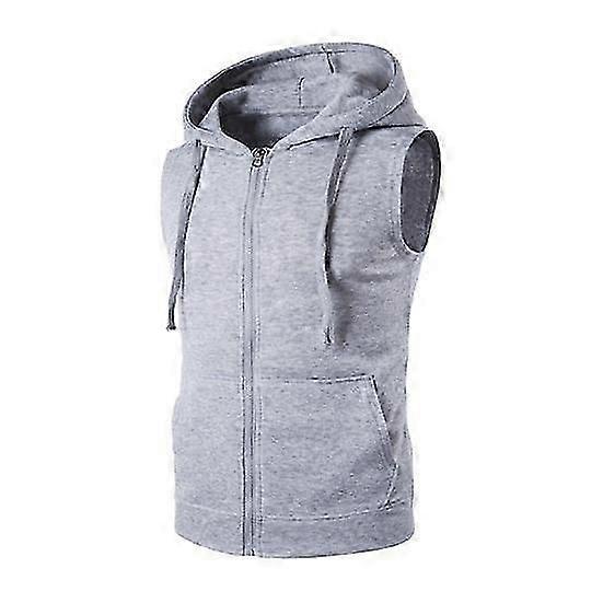 Men Summer Vest Jacket Hooded Drawstring Sleeveless Zipper Placket Vest Coat Solid Color Pockets Zipper Placket Waistcoat