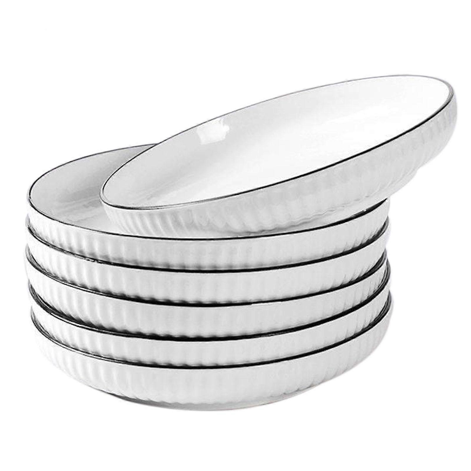 Dinner Plates Set of 6 Elegant White Ceramic, Dishwasher Safe, 8 Inch