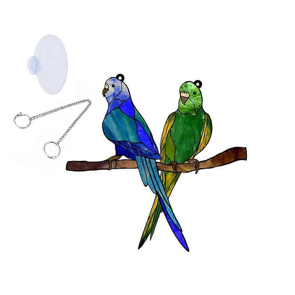 Multicolored Stained Birds As Window Hanging, Acrylic Sun Catcher, Birds on A Wire Window Panel, 20.3 X 20 cm