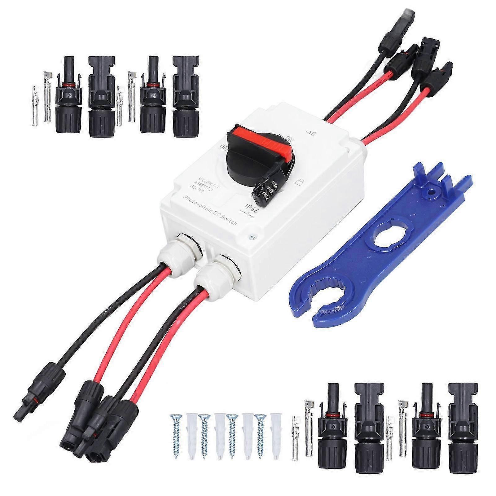 PV Solar Disconnect Switch 2 Input 2 Output Photovoltaic Circuit Isolator 32A DC1200V 2 String IP66 Waterproof