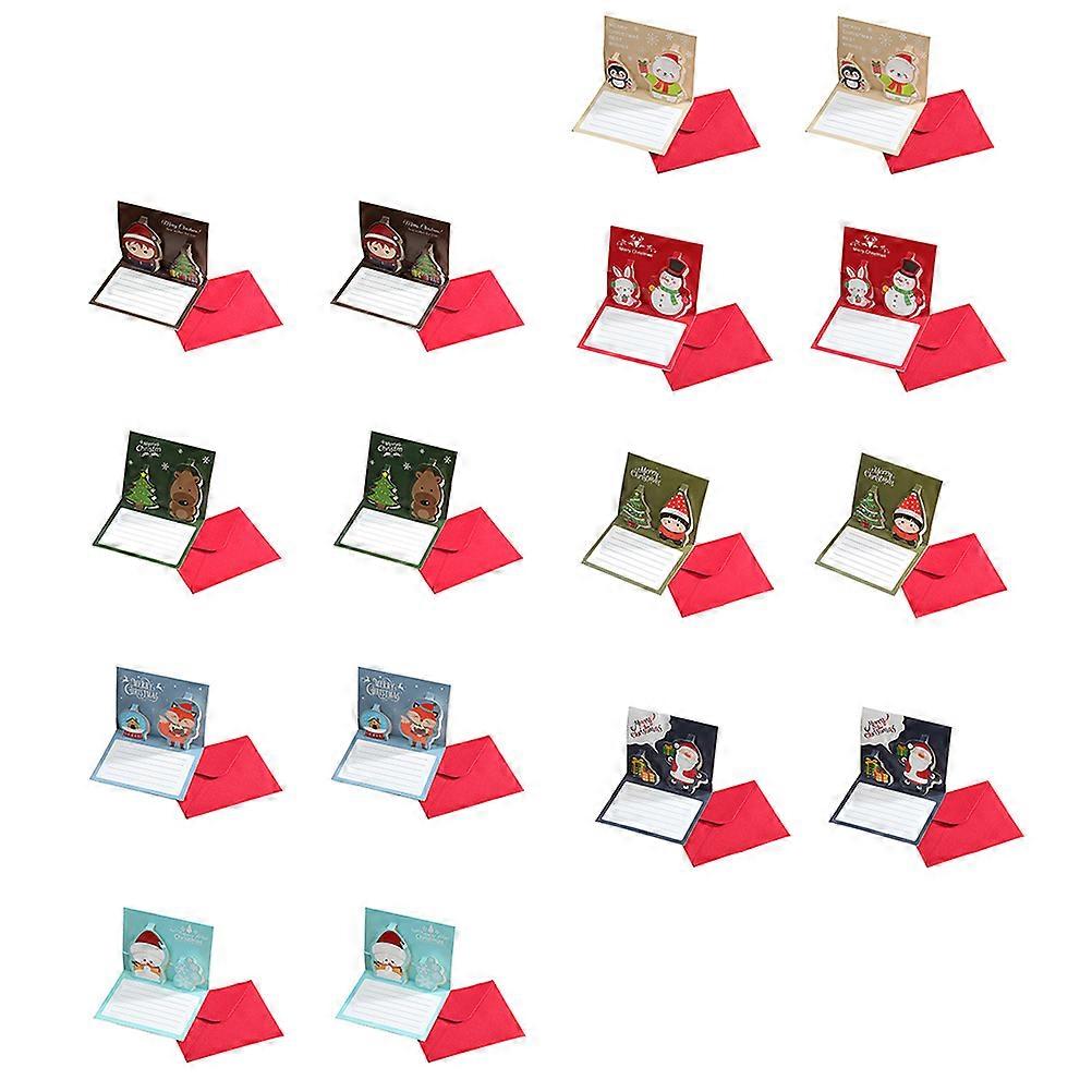 New Year Greeting Cards Stereo Blessing Cards with Envelope Assorted Color 3.93x3.14x0.2in Writing Christmas Celebration 16Pcs