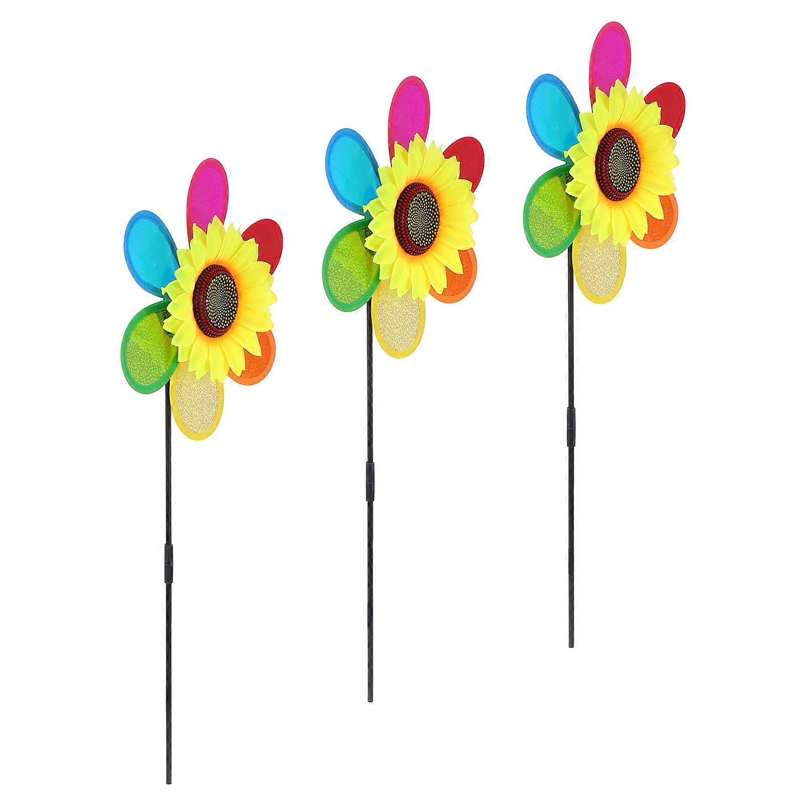 Anti Fade Flower Windmill Patio Decor Sunflower Windmill Toys Assorted Color 63x27cm Handheld 3Set