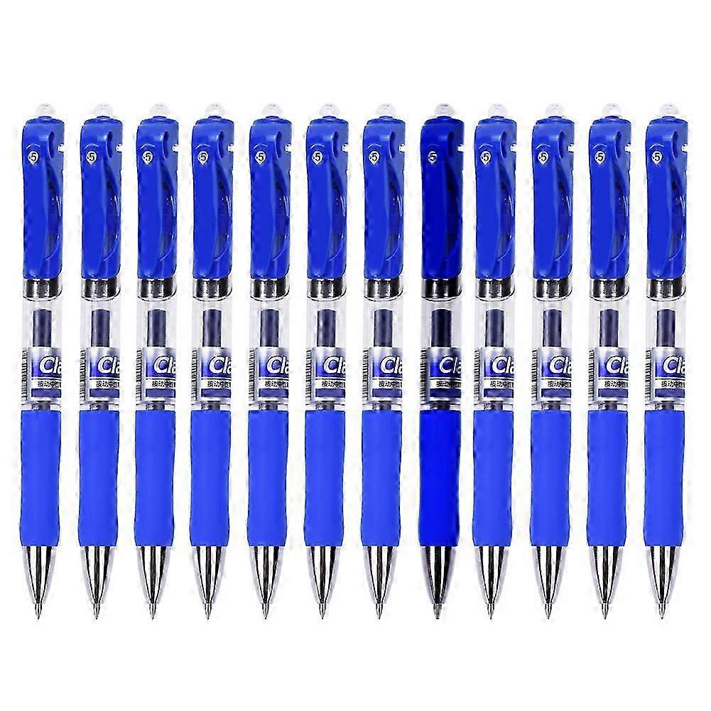 12Pcs Rollerball Pen Non-Slip Soft Rubber Handle Plastic Press-on Type School Office Stationery 0.5mm Blue