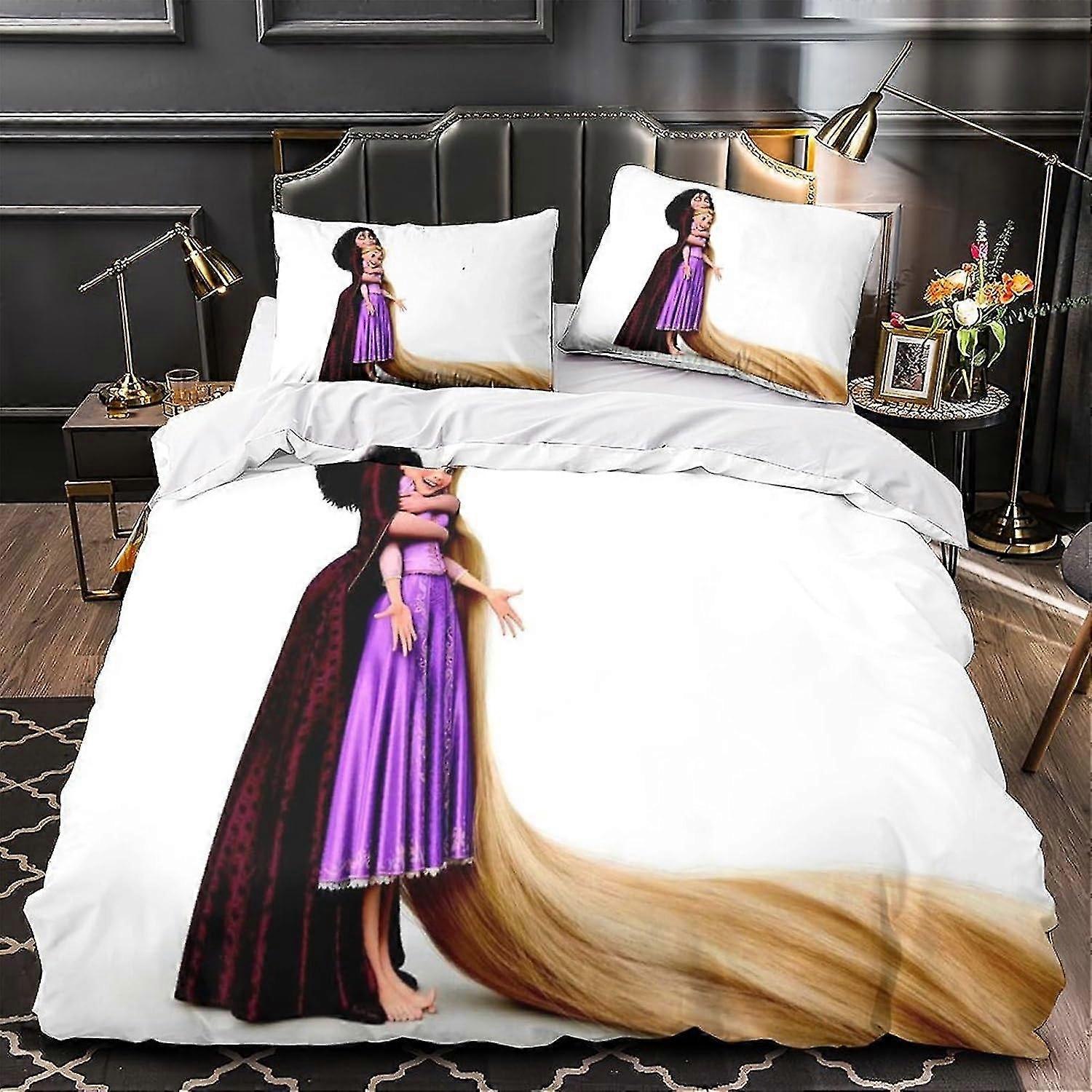 Tangled Cartoons 3 Piece Bedding Set with 3D Print Comforter Cover and Pillowcases, Fits Most Brands, Zip Closure