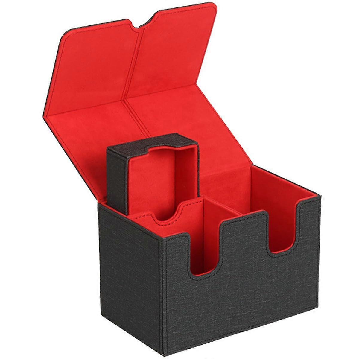 Commander Kartenbox offers space for 100 decks of cards, leather, magnetic, end leather doublefold card storage box, with dice tray.