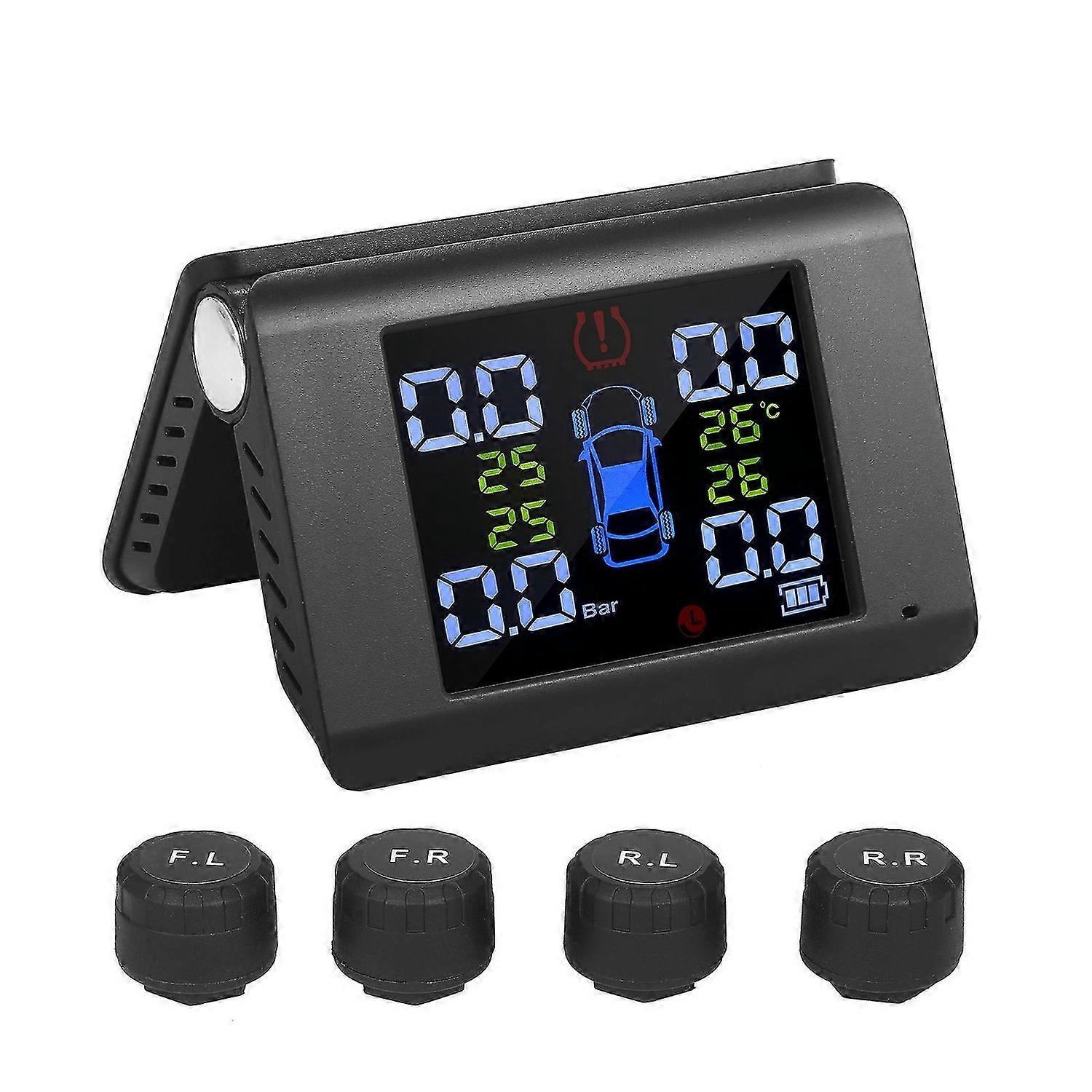 Tire Pressure Monitoring System Solar Charge 7 Alarm Modes Full-Color Screen Foldable Design with 4 External Tire Pressure Monitoring System Sensor fo