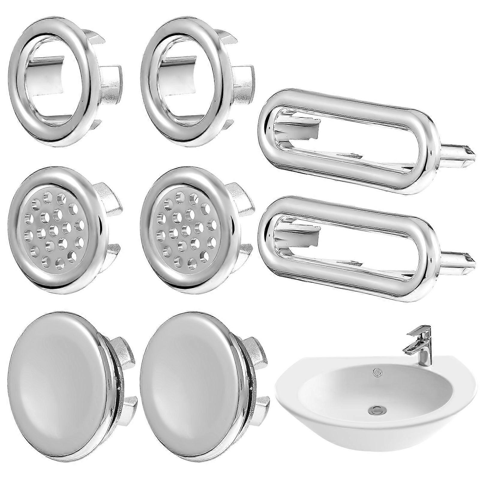8pcs Overflow Drain Covers, Chrome Plated Sink Overflow Rings & Hole Covers for Bathroom & Kitchen Sinks – Easy Installation, Modern Design,