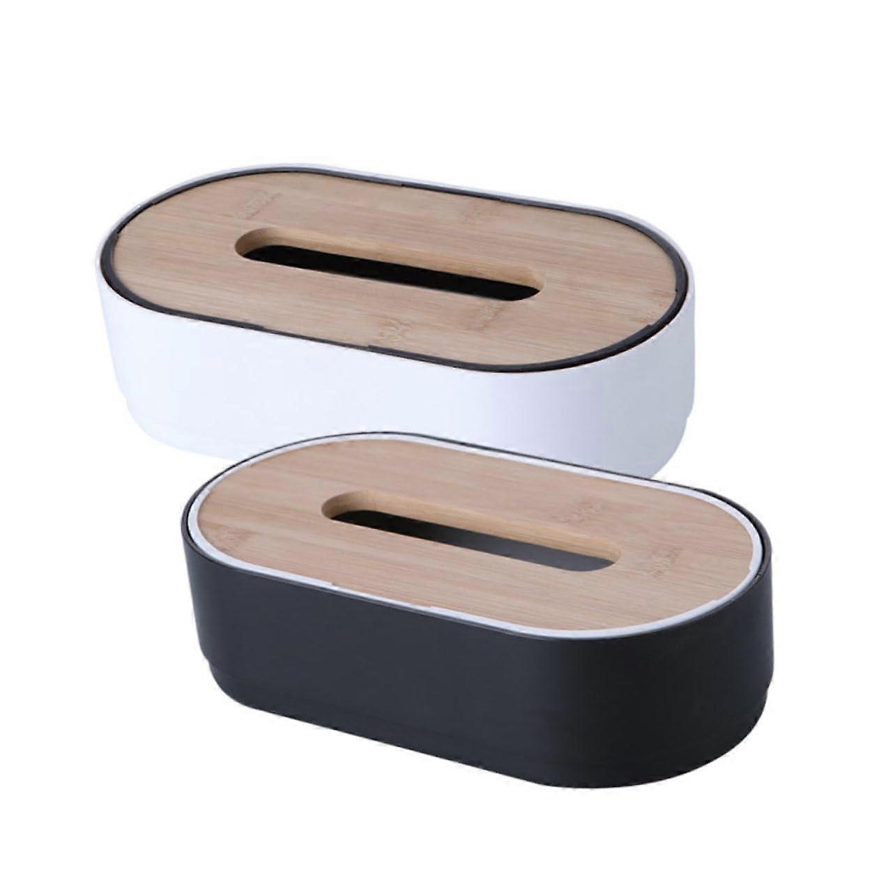 Tissue Box Holder Set of 2 Bamboo Paper Organizer with Tissue Dispenser for Standard Size Tissues