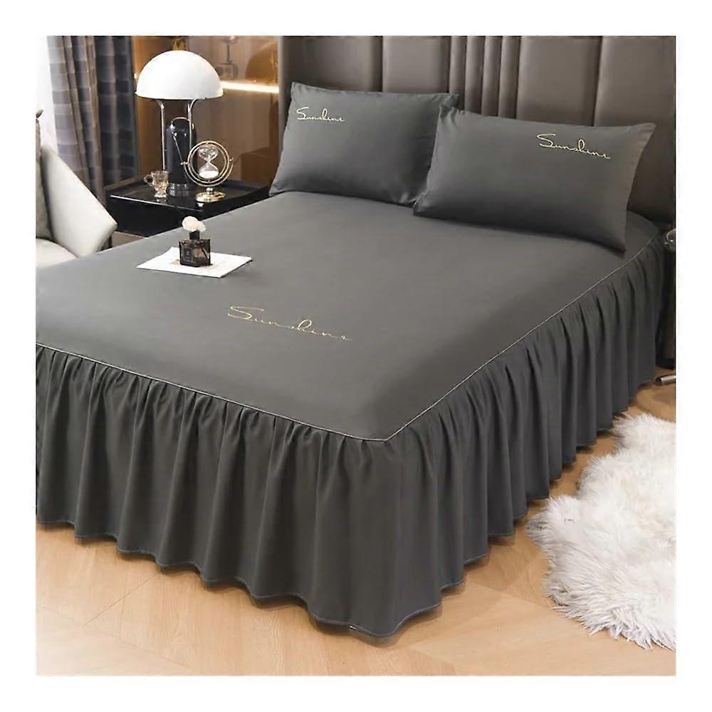 1 x solidcolor bed skirt with four corners and elastic band, embroidered, skirt, Queen/King Size (Shenhui, 180 x 220 x 45 cm, 1 piece)