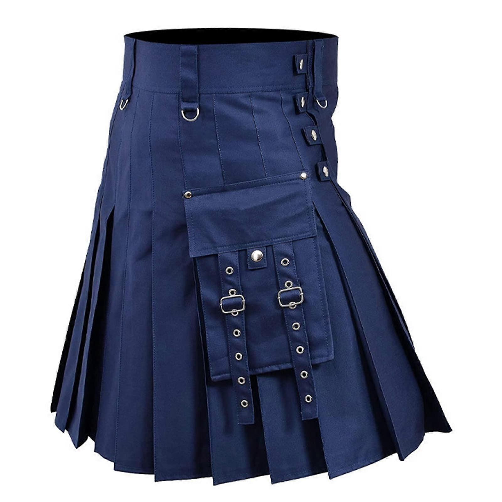 Scottish Kilt Classic Skirt Men's Tartan Kilt Mini Skirt Comfortable Fabric 4XL Navy