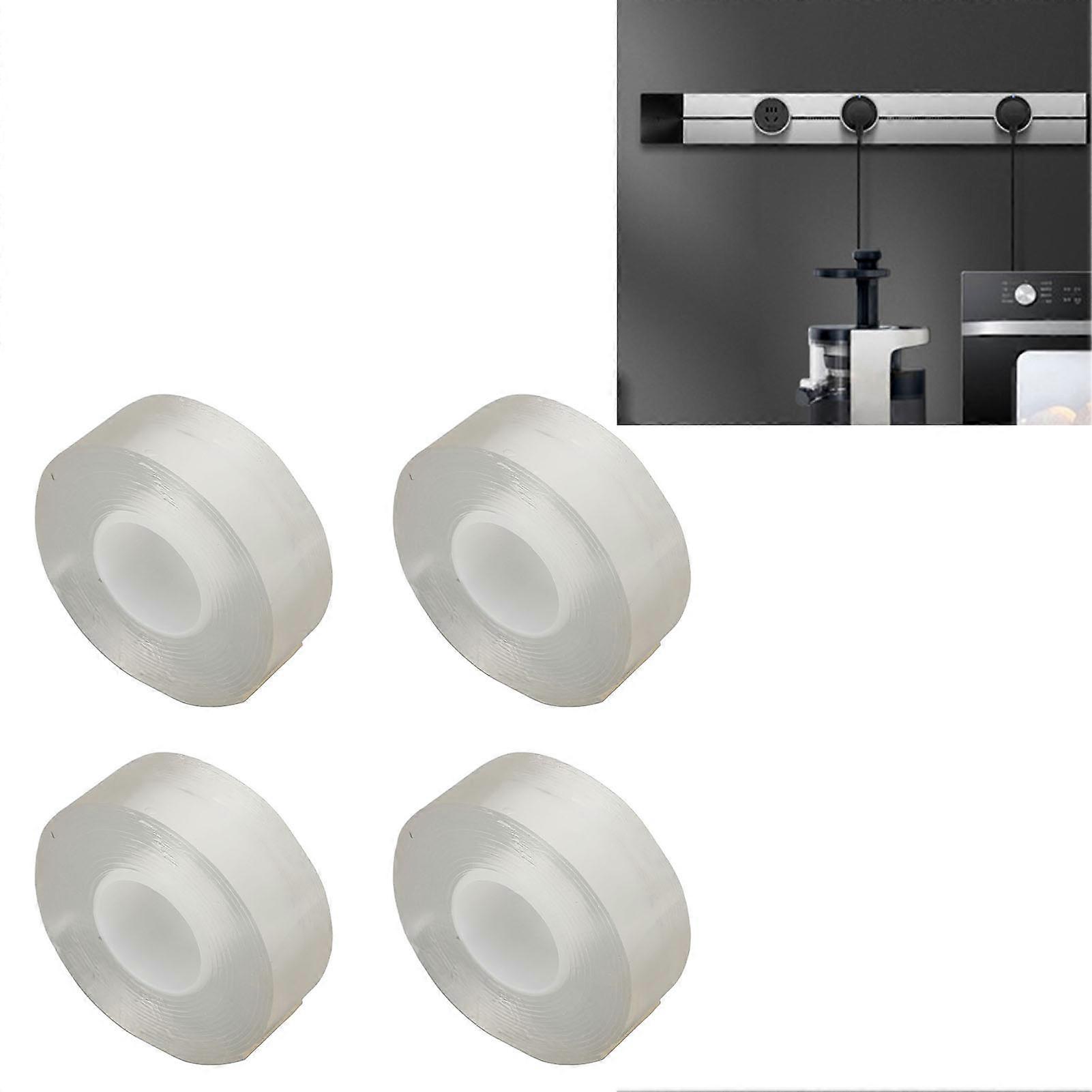 4 Rolls Double Sided Mounting Tape 9.8ft Long Each Cuttable Strong Ductility Reusable Transparent Two Sided Tape for Posters 