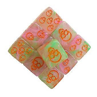 10Pcs Acrylic 6 Sided Round Corner Dices Skull Pattern Table Game Dices Math Counting Teaching Tool Mahjong Accessories  Yellow green dots re