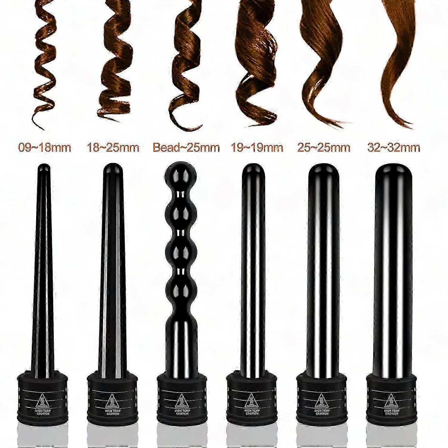 6-in-1 Ceramic Curling Iron Set for Hair - Multifunctional Styling Wand with Fro Protection