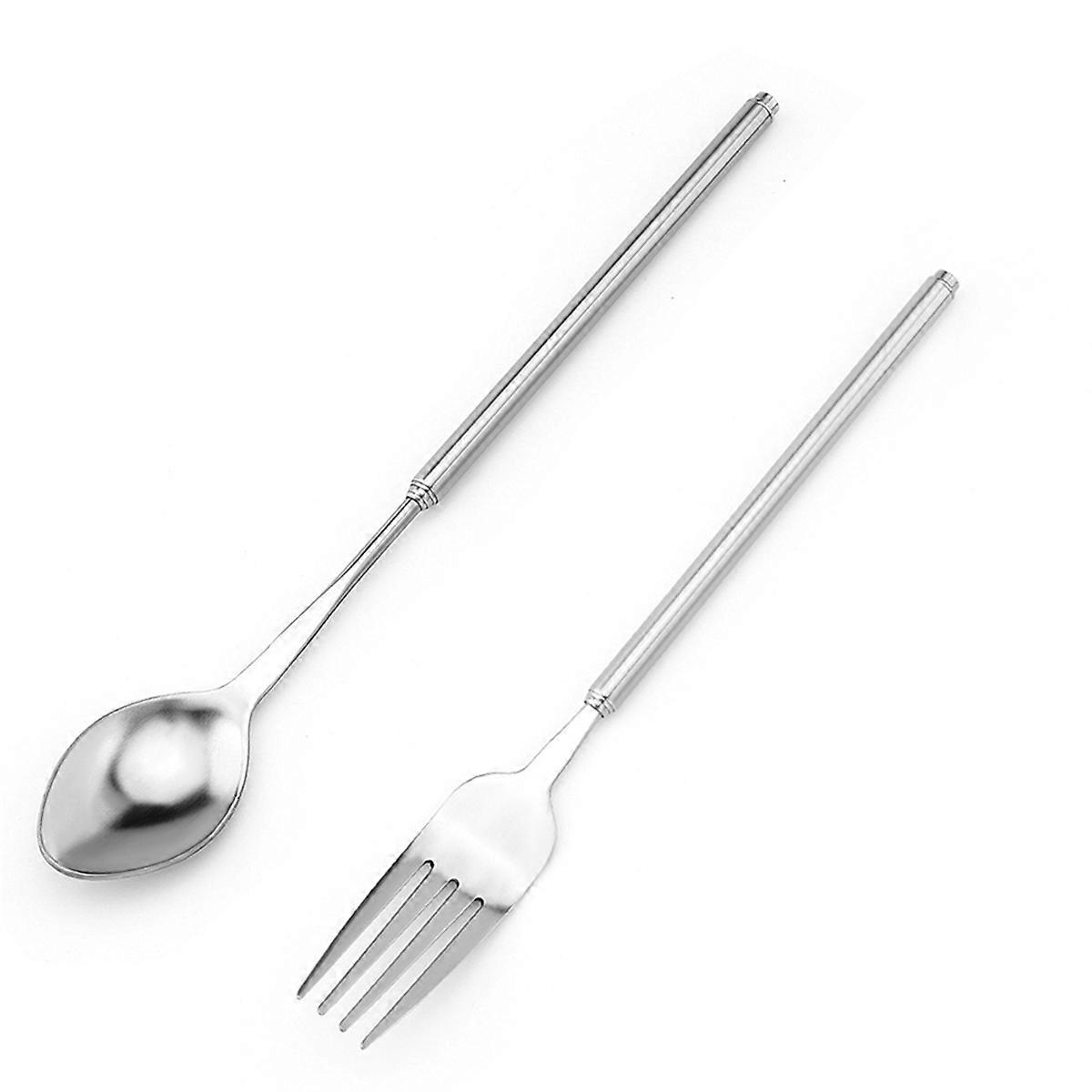 Retractable Fork and Spoon Set Barbecue, Dinner, Dessert Tableware Adjustable and Lengthened Anti-Scalding Tableware