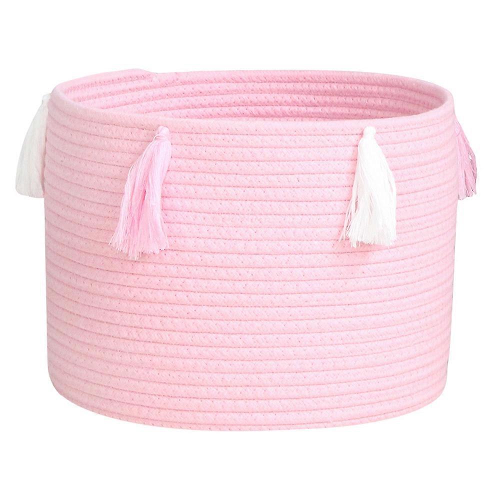 Pink Weaved Storage Basket for Home Use Made of Cotton Rope Perfect for Sundries and Toy Organization 7.8 Inches