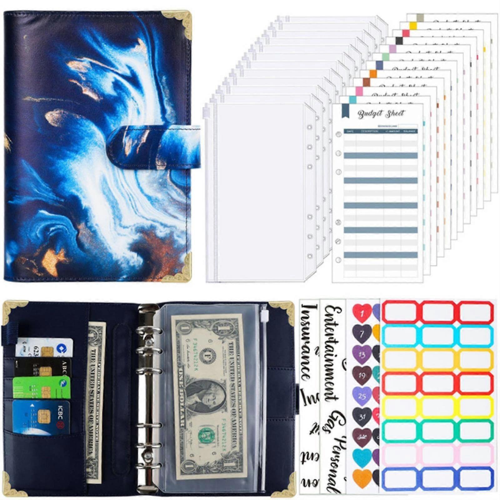 A6 Budget Organiser Binder Money Envelope System Loose Leaf Notebook DIY Diary Agenda Planner with Zip Pocket Expense Sheet Ref: 8972