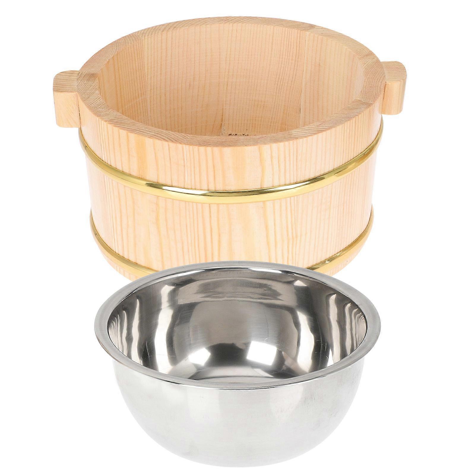 Khaki risbøtte i tre for matoppbevaring Ideell for sushi- og riselskere Rustfritt stålmateriale