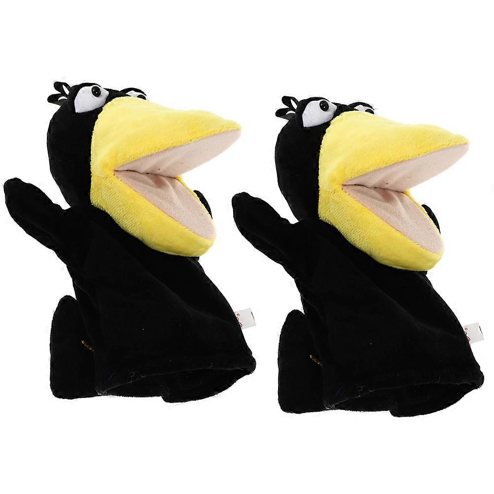 Crow Hand Puppets (2pcs) Soft Plush Animal Puppets with Movable Mouths for Interactive Storytelling, Role Play, Classroom Use, Party Favors, and