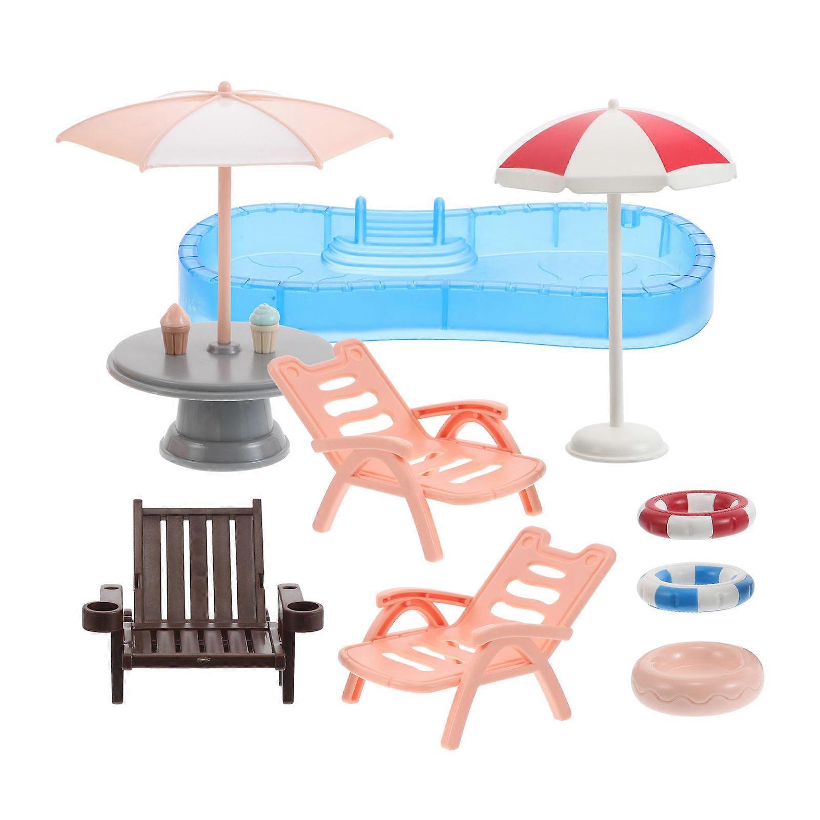 DIY Miniature Furniture Playset With Swimming Pool And Parasol For Kids 1 Set