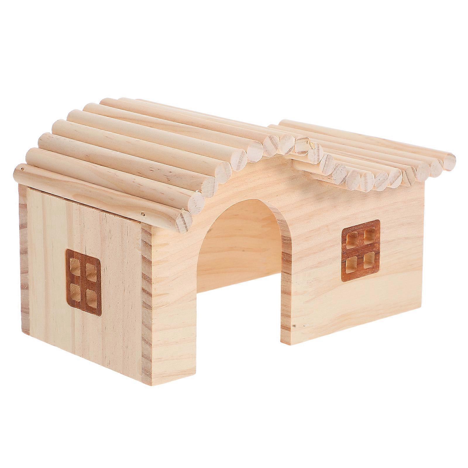 Natural Wood Hamster Hideout Hut for Small Animals – Medium Guinea Pig House with Interactive Activity and Private Rest Space, Easy to Clean Pet