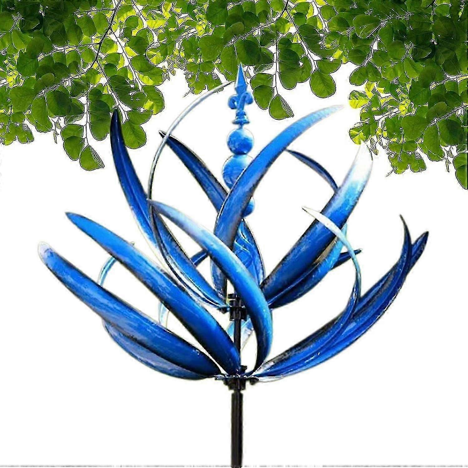 Outdoor Wind Spinner, Harlow Wind Spinner Rotator, Unique And Magical Metal Windmill, Dynamic 3d Lotus Windmill With Garden Stake