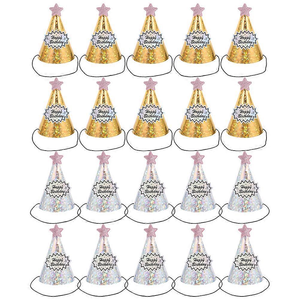 20pcs Birthday Party Hats Golden Star Birthday Hats Happy Birthday Cone Party Hats Golden Happy Birthday Party Hats For Kids Adults Pets Christmas