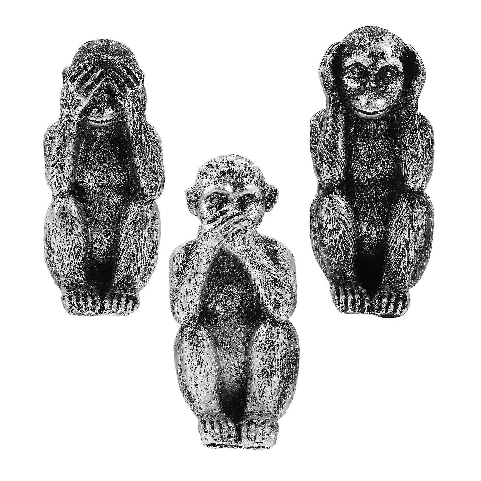 3pcs Resin Monkey Figurines – Realistic Animal Sculptures for Home Decor, Modern Table or Shelf Display