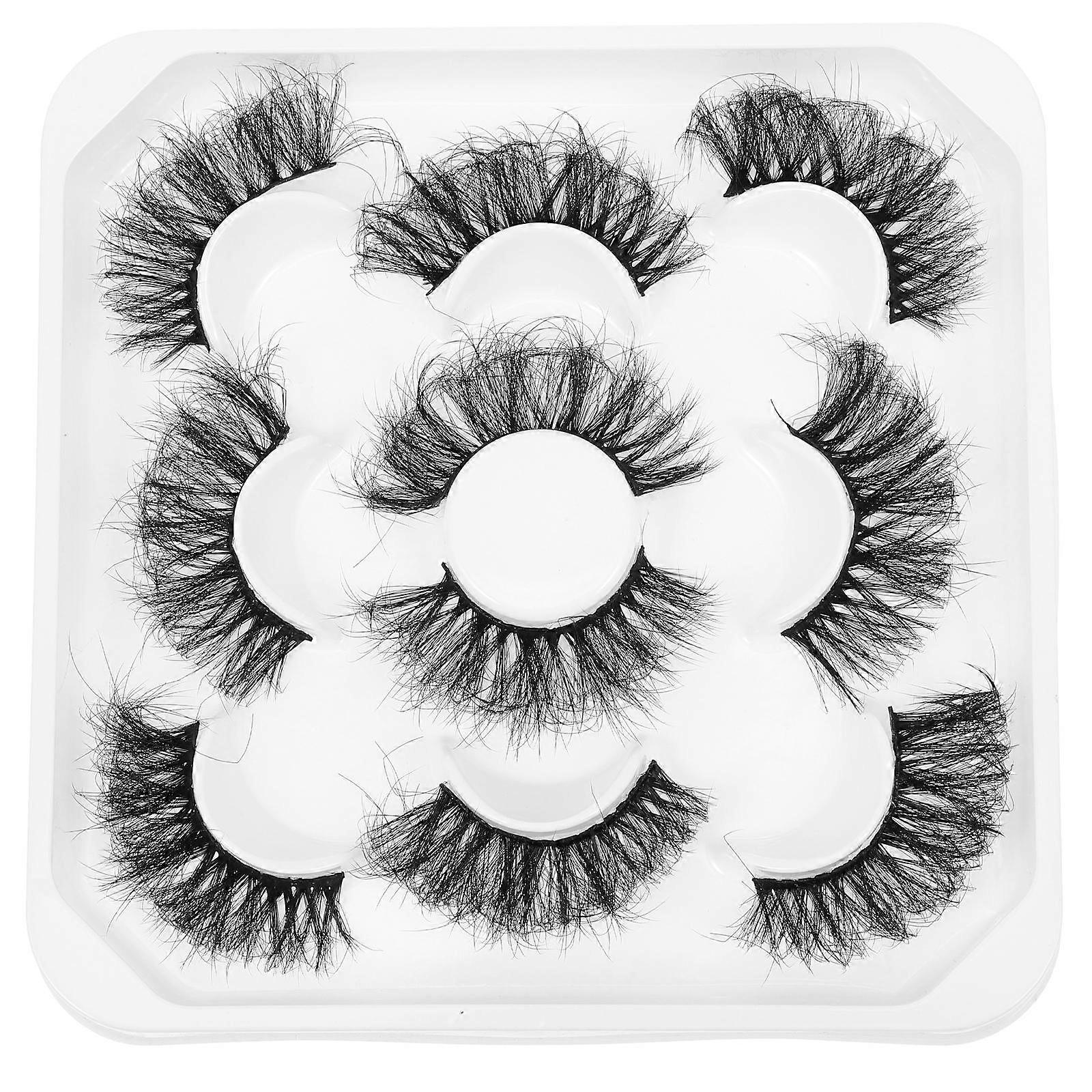 5 Pairs Black Fiber False Eyelash Extensions for Makeup with Curl and Natural Look