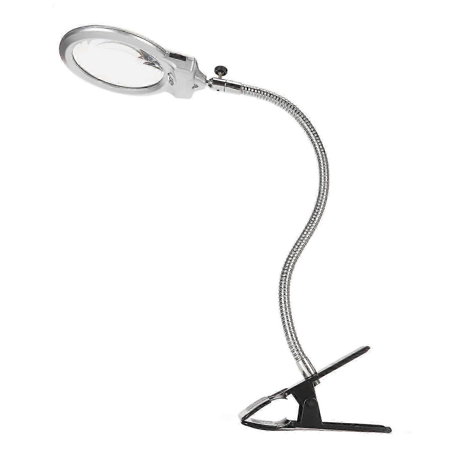Dual Lens Clamp Magnifying Glass with 2X & 6X Zoom - Flexible Hose with 2 LED Lights for Hands-Free Magnification