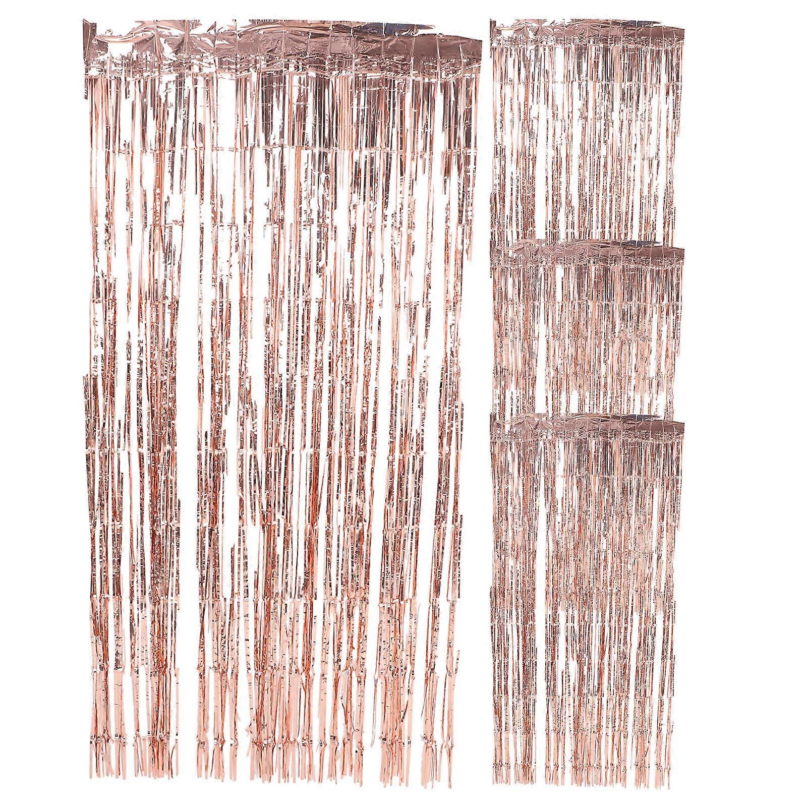 Rose Gold Foil Fringe Curtain for Party Decorations Metallic Backdrop for Wedding Photo Booth 4pcs