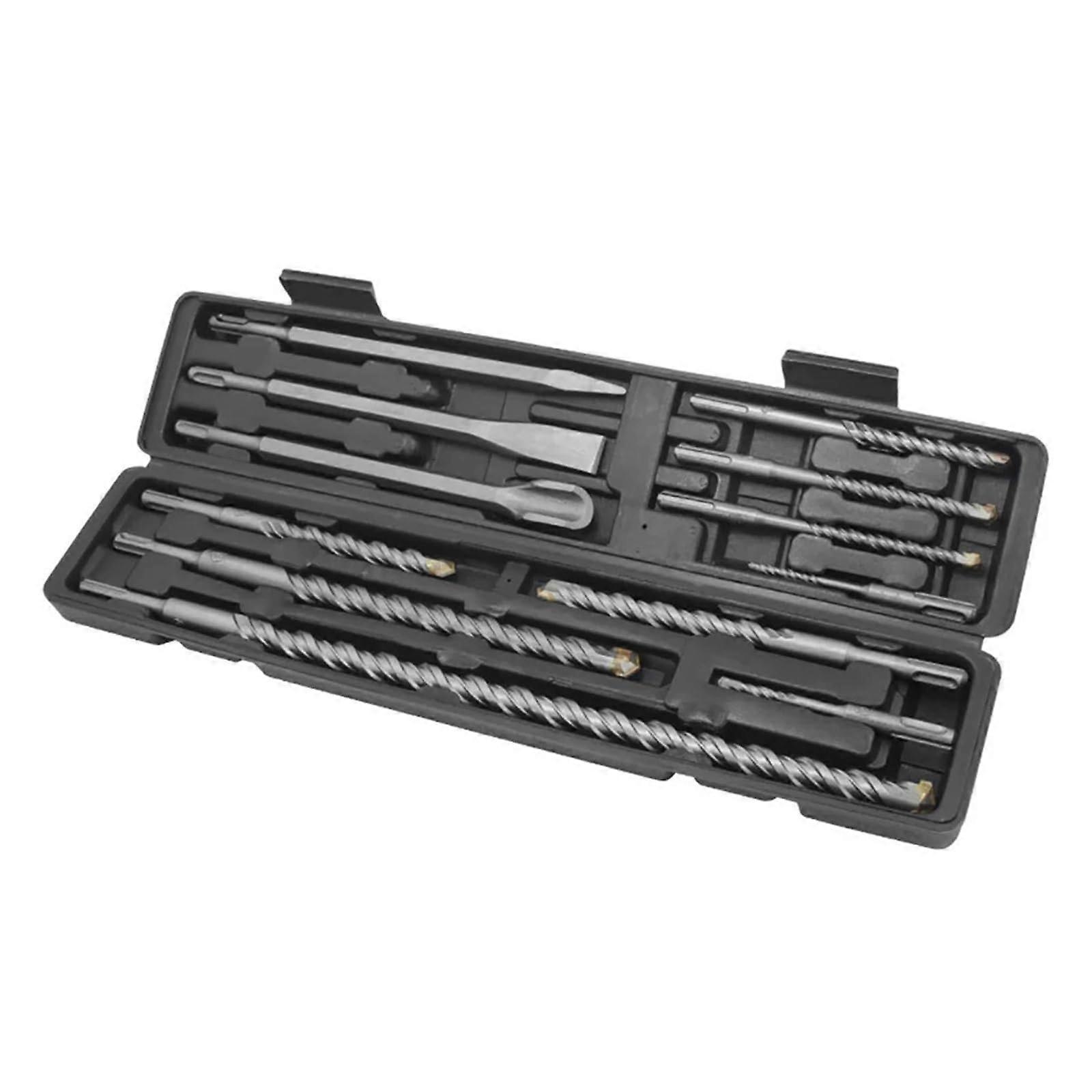 12pcs/Plastic Box Electric Hammer Masonry Drill Bit Set Chisel SDS Shank Hammer Drill Rotary Concrete Masonry Grooving Round