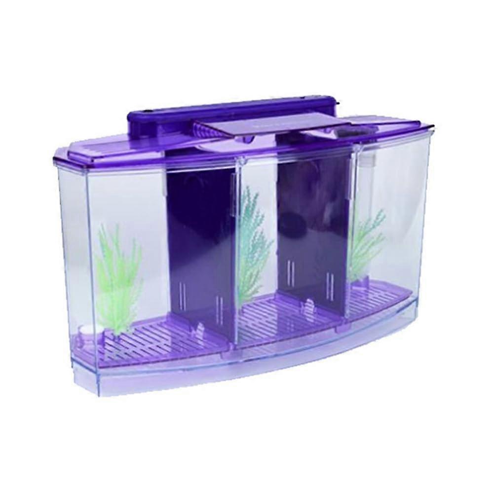 Mini Breeding Fish Tank Aquarium LED Acrylic ThreeSection Isolation Box for Small Fish, Purple