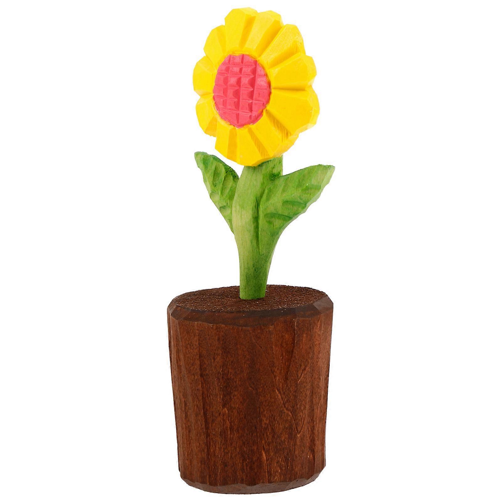 Wooden Sunflower Figurine Ornament for Decoration Multi Color Standing Stable Small Size