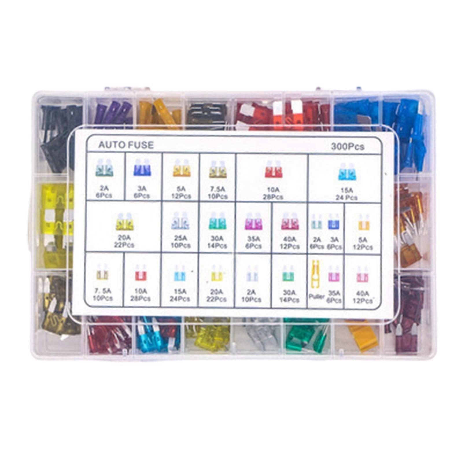 Automotive Fuse Set - Assorted 300 Medium & Small Fuses for Car, Truck, Boat, SUV, Marine - Includes 2A to 40A Fuses