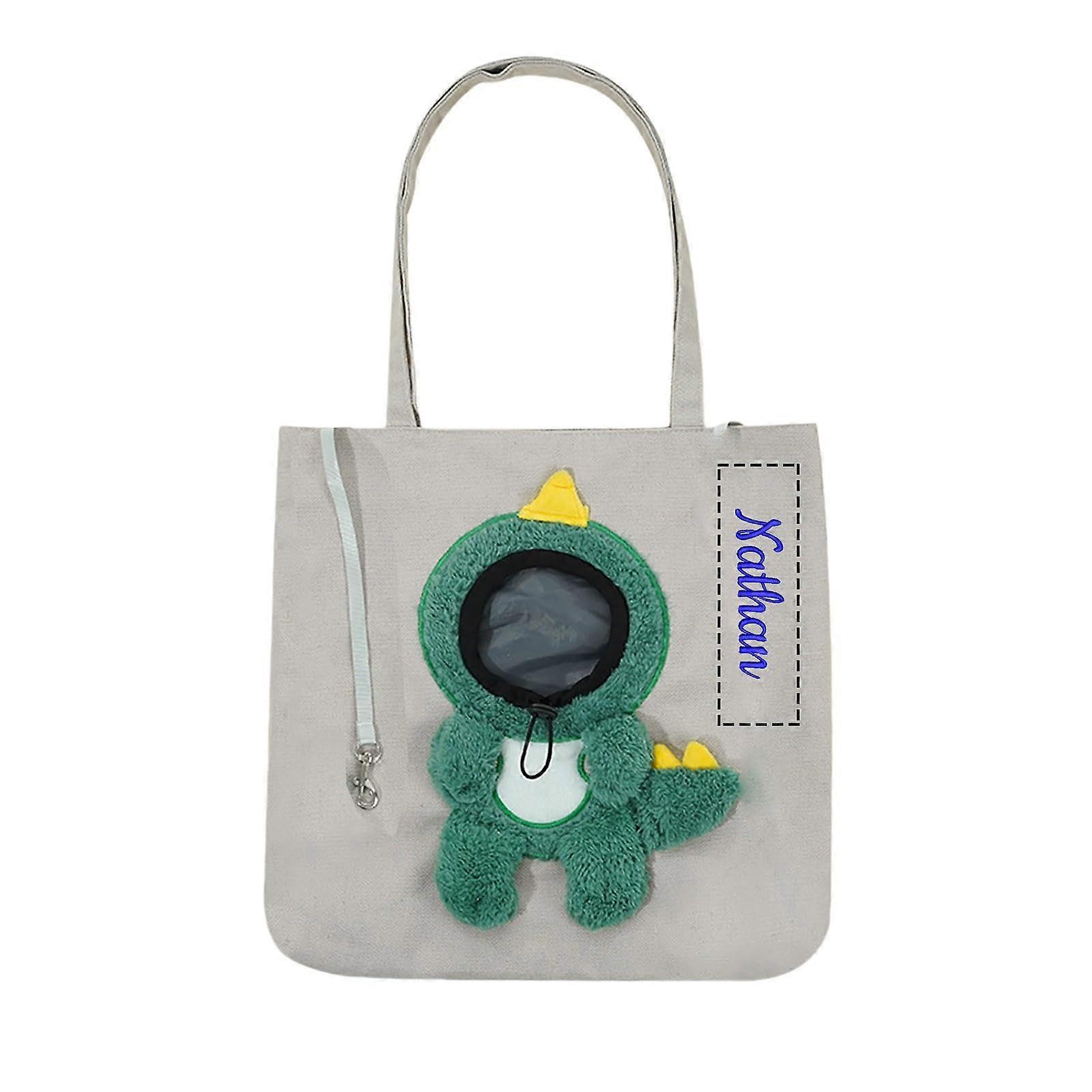 Cat Dog Carrier Bag with Breathable Mesh, Custom Embroidery, Travel Tote in Cute Dinosaur Shape Light Green