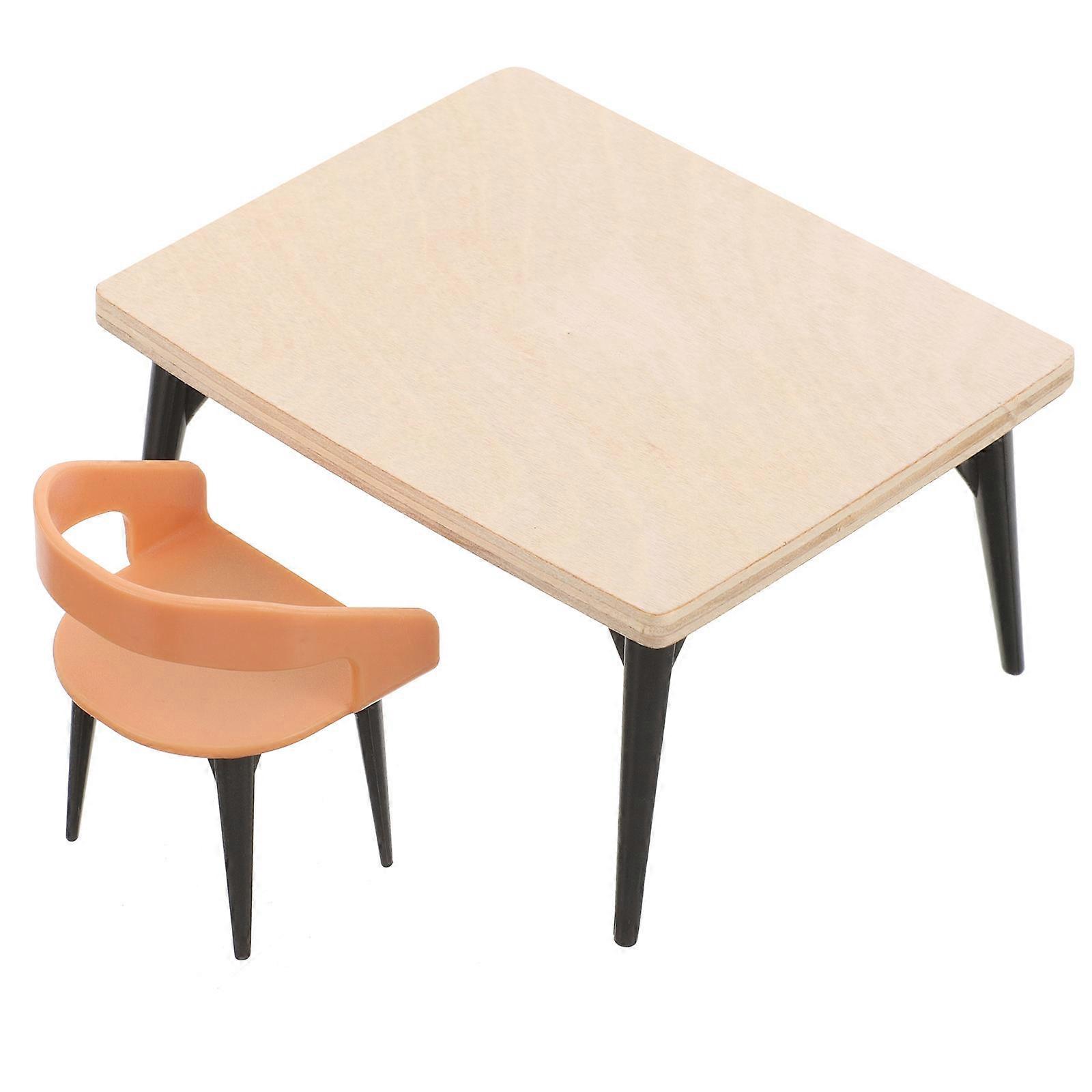 Wooden Doll House Dining Table and Chair Set with High Realism for Decoration Assorted Color 1:12 Scale