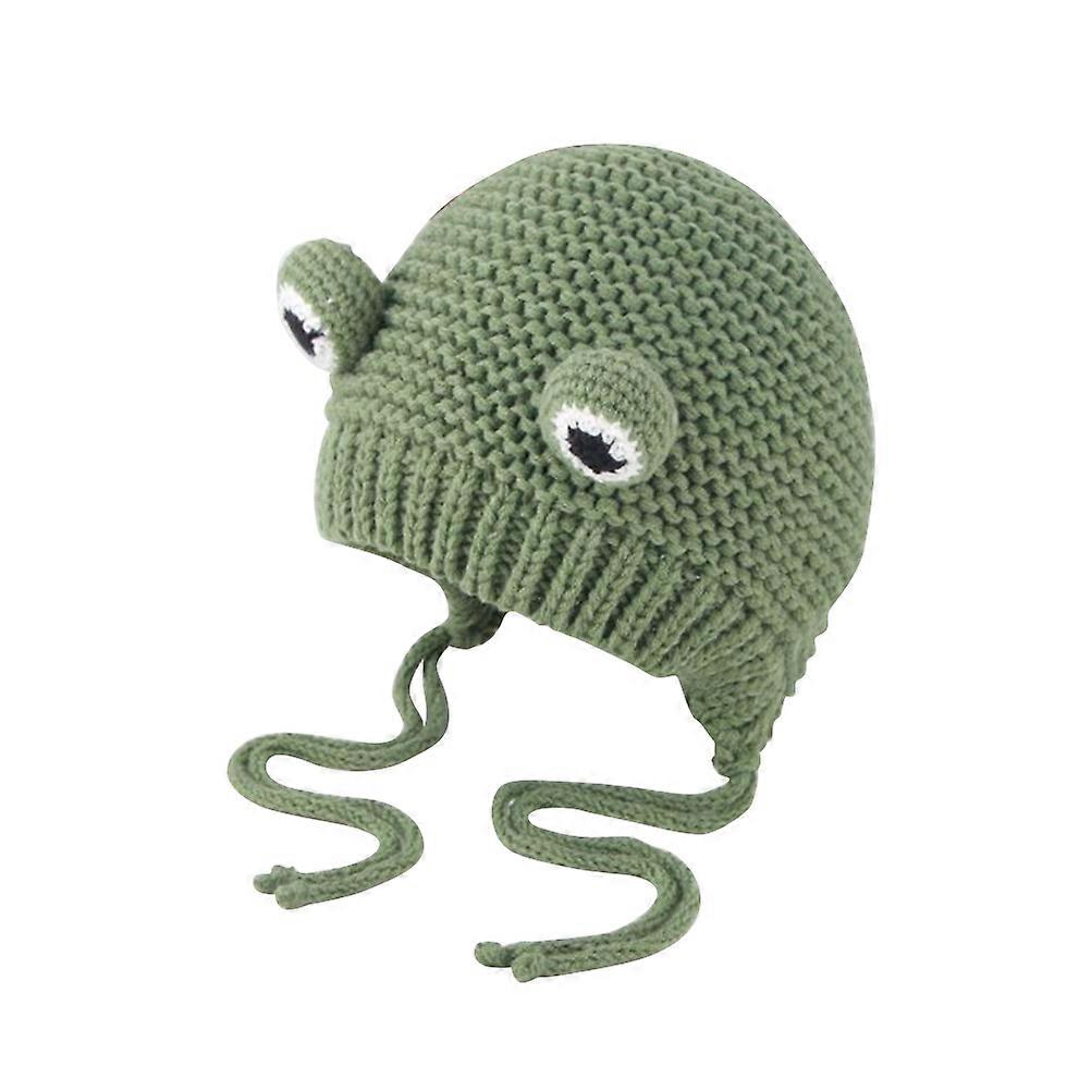 Green Knitted Hat for Babies Made of Woolen Yarn Soft Comfortable and Adorable for Winter Use 1Pc