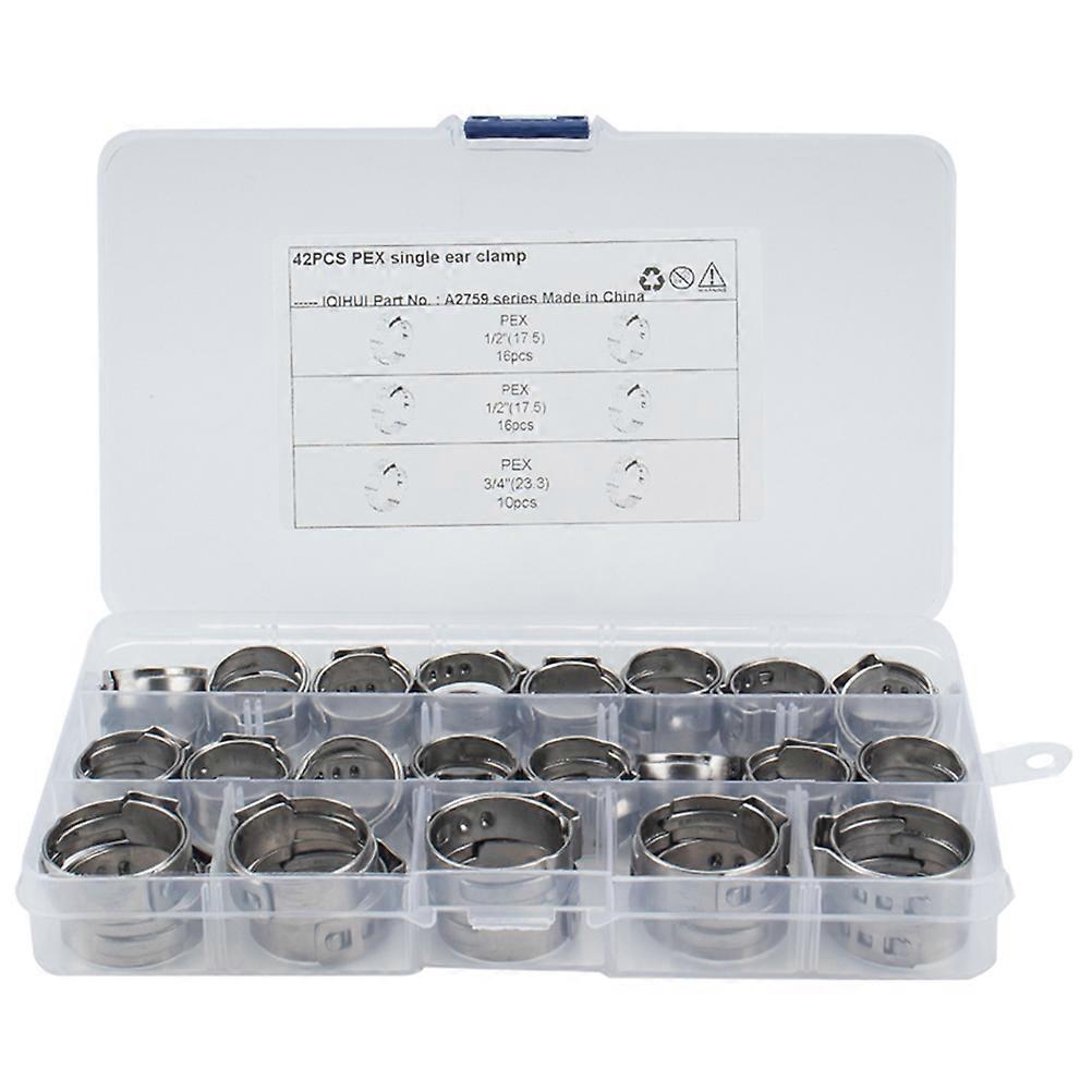 42pcs Stainless Steel Single Ear Hose Clamps for Securing Tubes, Fuel Lines – Durable, Corrosion Resistant, Easy to Adjust