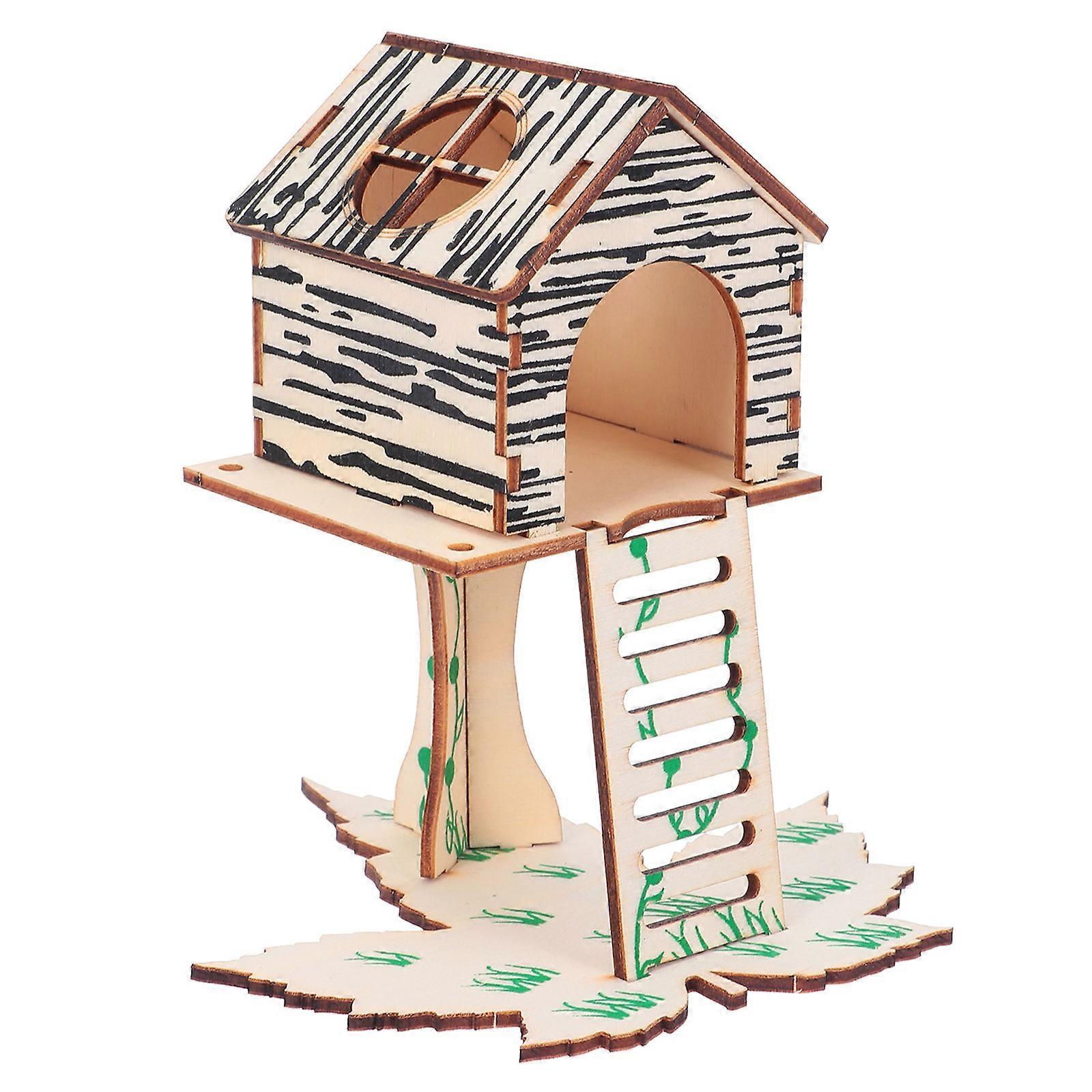 Small Animal Hut Hamster Hideout Place Exercise Opportunity Treehouse Shape 2Pcs