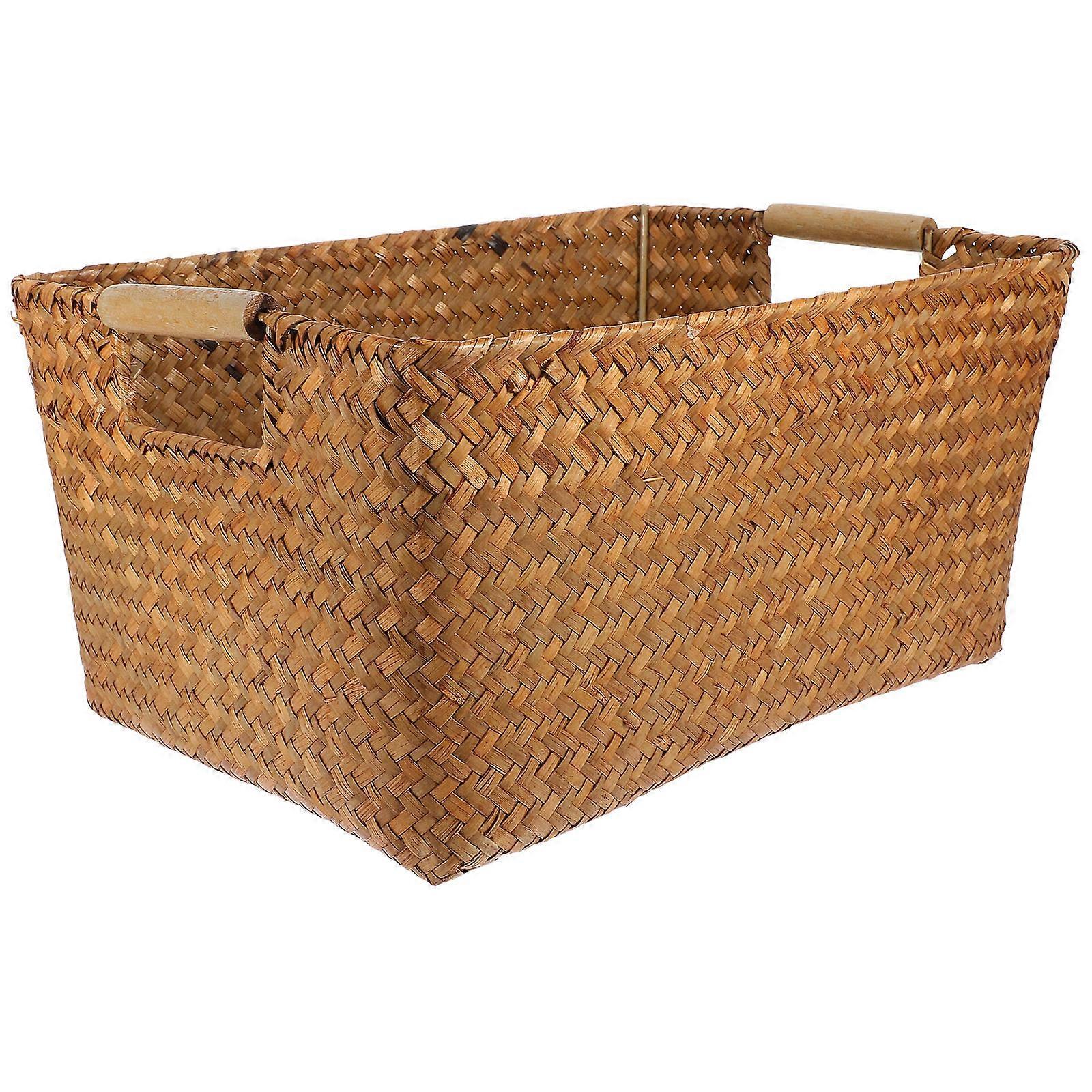 Woven Storage Basket with Handle for Home Use Small Items Organizer Light Brown 7x4.5x5 Inches