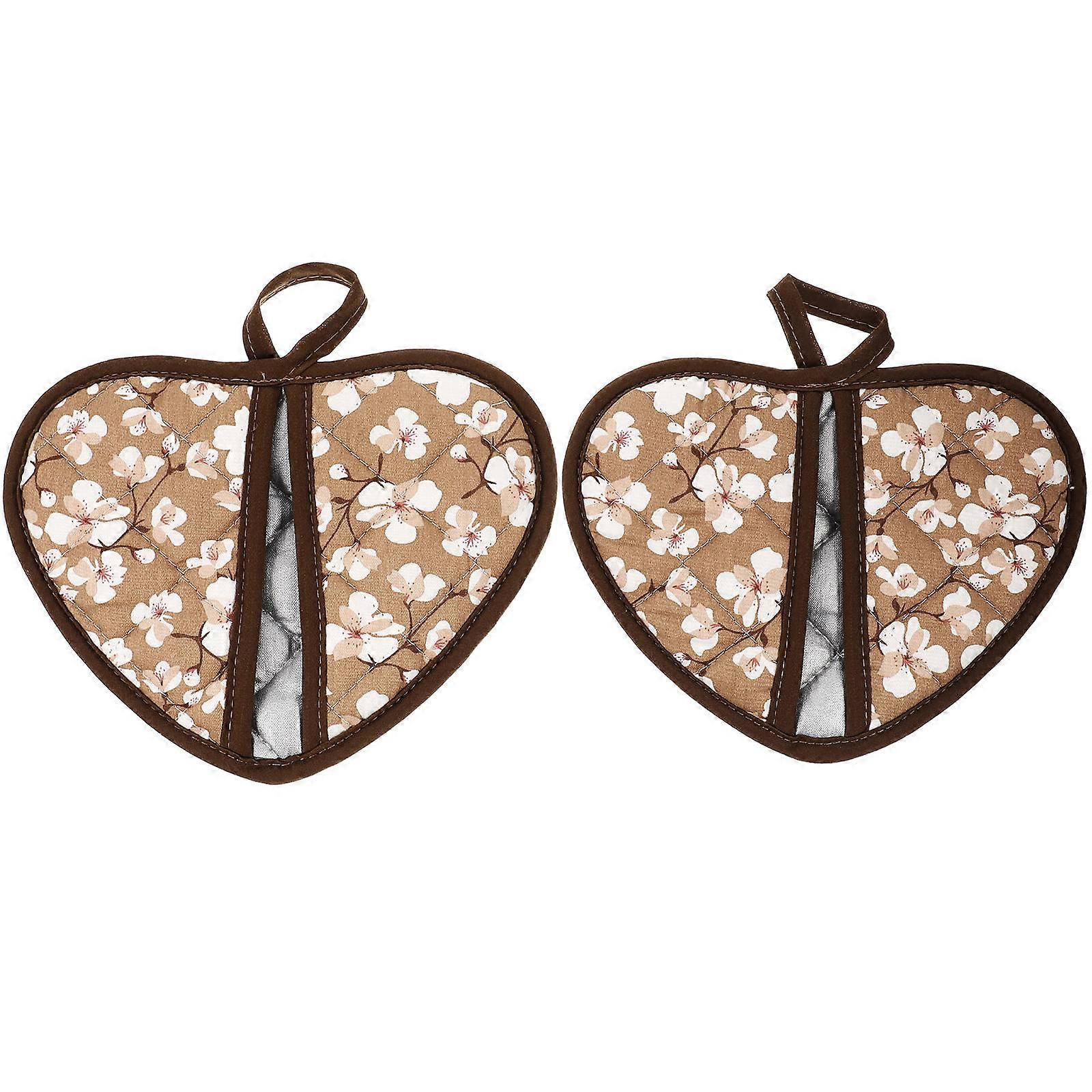 Heat Resistant Oven Mitts Non Slip Kitchen Baking Gloves Microwave Safe for Cooking Grilling BBQ Pot Holders Brown Heart Design
