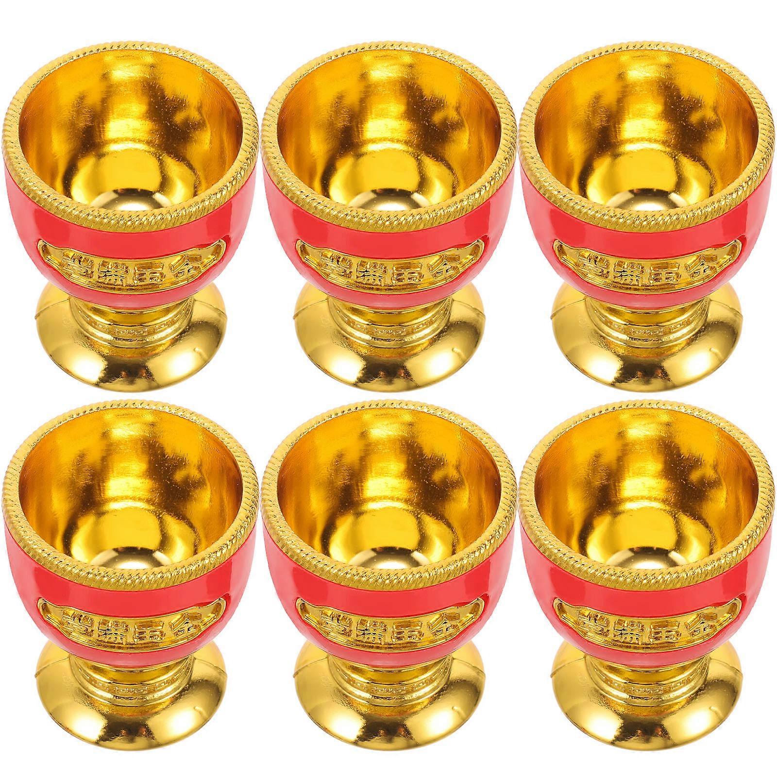 Assorted Color Plastic Holy Cup Set for Daily Use with Elegant Highfooted Design and Fortune Pattern, 6pcs