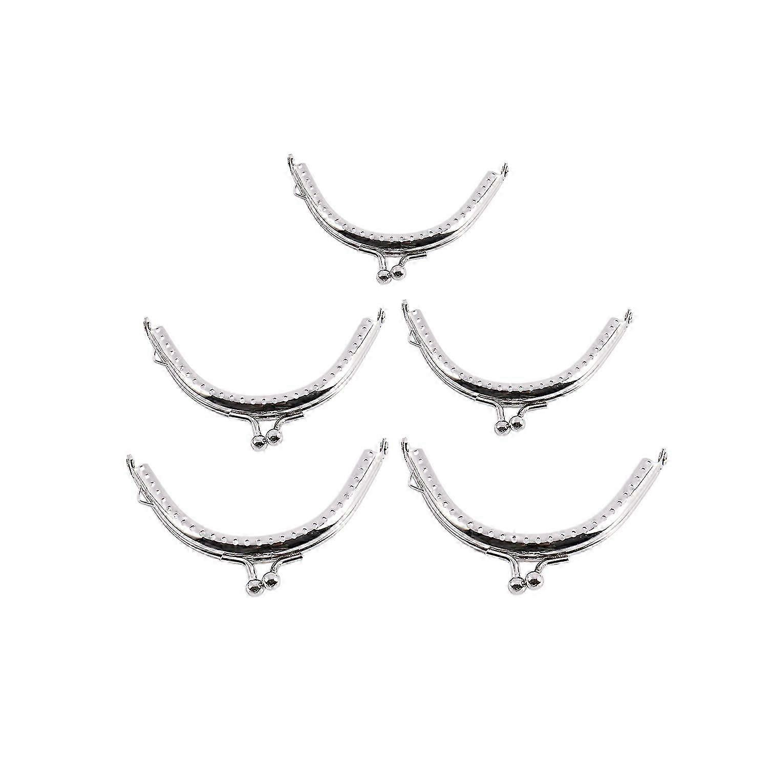 5 Metal Frames Snap Clasp Arch Pattern Coin Style Purse Silver