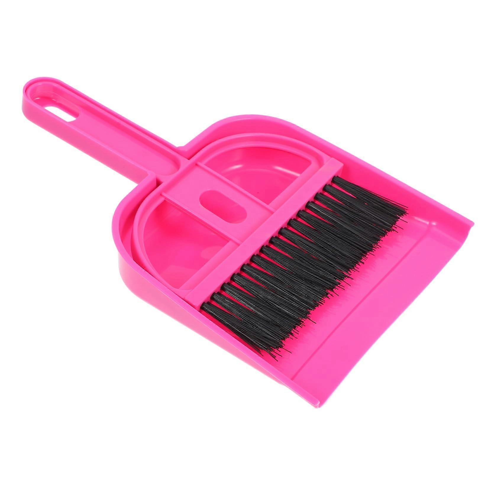 Handheld Mini Broom and Dustpan Set Soft Non-Scratch Cleaning Brush, Integrated Dustpan, Desktop, Car, Keyboard, Rosy