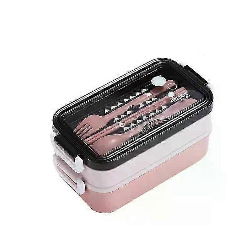 Double-Layer Portable Lunch Box with Compartments, Includes Fork, Chopsticks, and Spoon for Picnics
