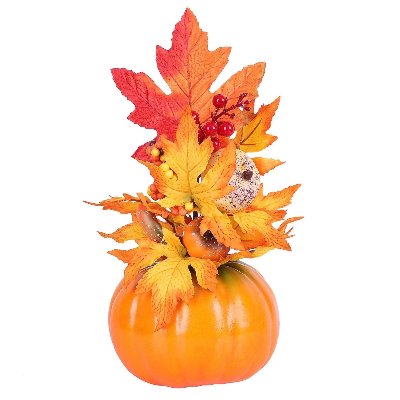 Autumn Pumpkin Leaf Shape Desktop Decor Orange Foam Plastic Decoration 1Pack