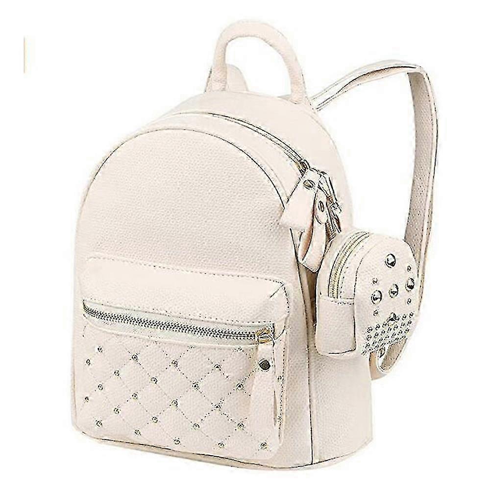 Backpack Women's Elegant Small Leather Backpack Waterproof Pu Leather, White