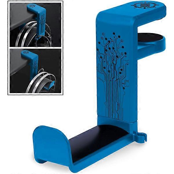 Gaming or Music Headphone Stand with 360 Degree Swivel Arm, Universal Clamp for Table and Desk with Integrated Cable Management - Blue